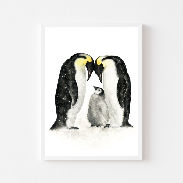 Impresión de pingüino, arte de pingüino, pintura de pingüino, impresión de acuarela, impresión de arte familiar personalizada, regalo de pingüino, arte de aves, impresión de animal