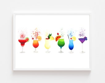 cocktail art print, cocktail poster, cocktail sign, bar cart art print, cocktail wall art, bar art, kitchen art print,