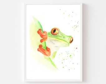 frog gifts, frog art, frog print, tree frog, tree frog art, jungle print, jungle animals, tropical print, rainforest print, frog lover gifts