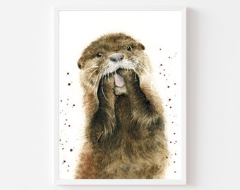 Otter print, otter printable, otter art, printable wall art, printable art, digital prints, downloadable art, otter painting, otter wall art