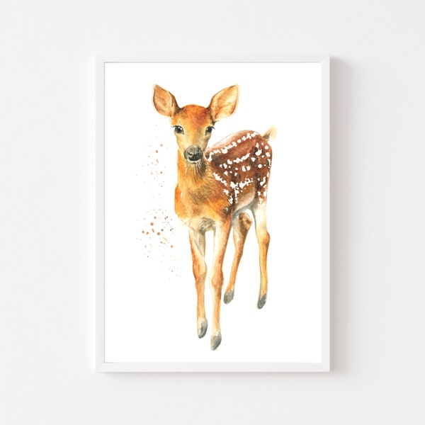 Deer print, deer art, deer painting, original art, watercolour woodland nursery art, animal prints, fawn