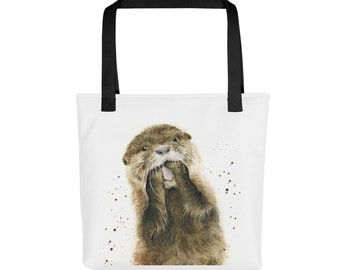 Otter tote bag, otter gift, shoulder bag, shopping bag, book bag, canvas tote bag, beach bag, teacher bag