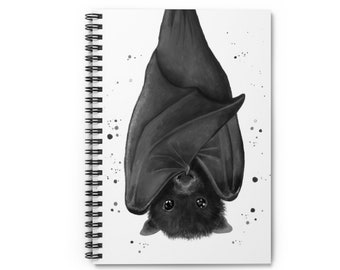 Bat notebook, bat journal, bat notepad, A5 notebook, spiral notebook, lined notebook, bat gift, gothic gift, bat stationery, goth stationery