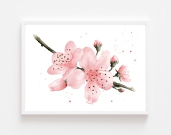 Cherry blossom print, cherry blossom art, floral wall art, japanese art, pink flower wall art, botanical print, floral print