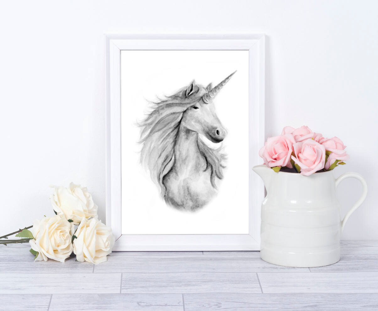 Unicorn gift unicorn print unicorn birthday gift grey | Etsy