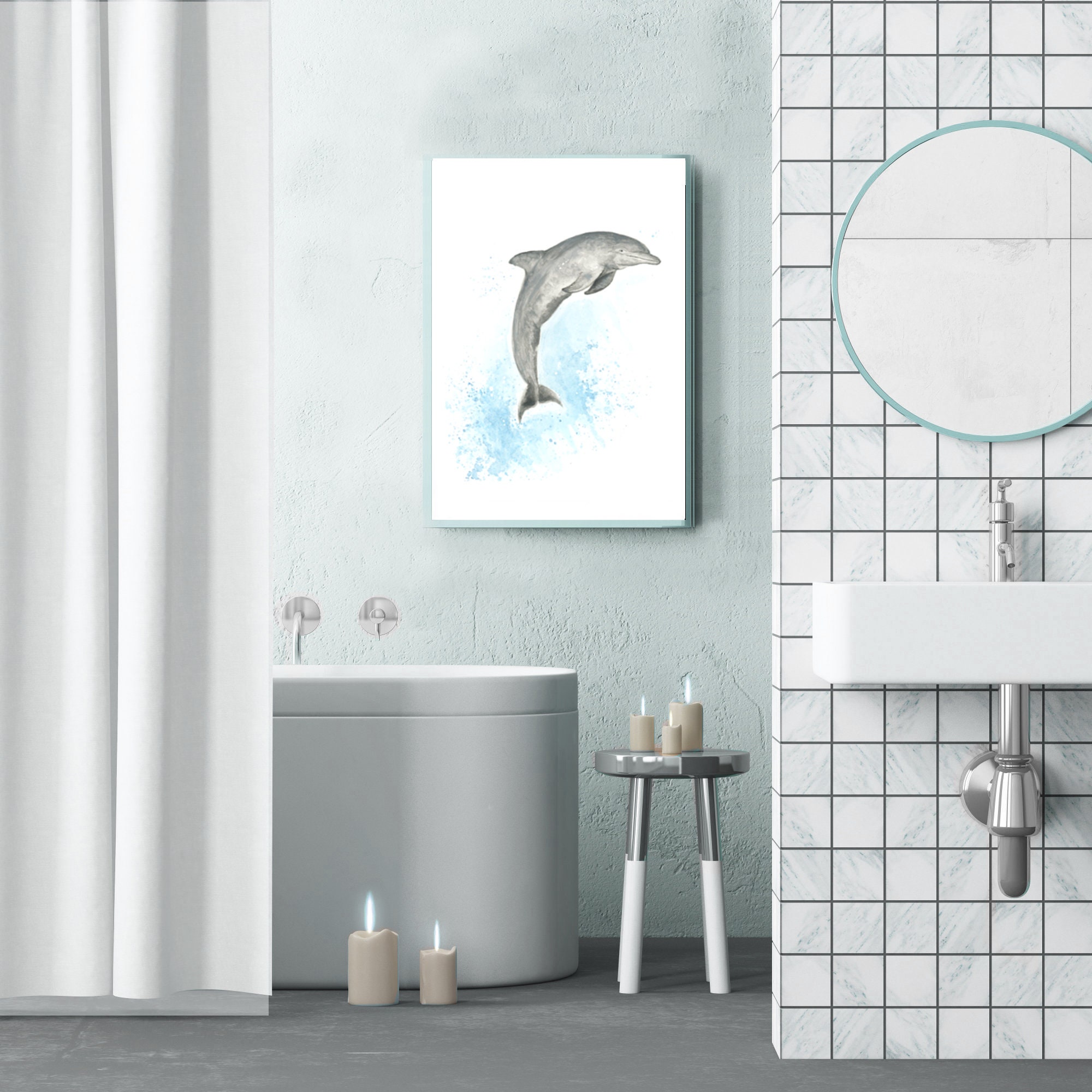 Dolphin art dolphin print nautical prints bathroom prints Etsy