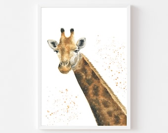 Giraffe print, giraffe wall art, african animal print, watercolor wall art, watercolor print, giraffe painting, original art