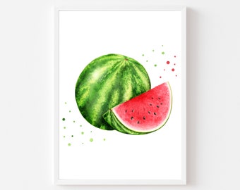 watermelon print, watermelon gifts, watermelon decor, summer art print, kitchen art print, kitchen wall art, watercolor fruit print, summer