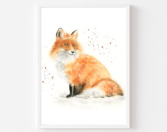 fox print, fox gift, fox art, woodland print, woodland animals, spring print, forest print, fox watercolour, fox painting, fox illustration