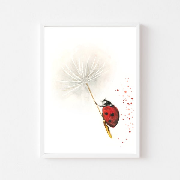 ladybird print, ladybird art, ladybug art print, ladybug print, ladybug gift, animal print, cute art print, watercolour wall art, cute print