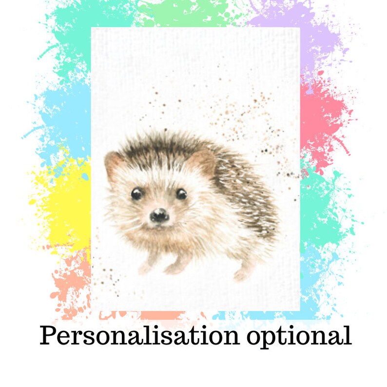 May include: A watercolor painting of a brown and white hedgehog with a light brown background. The hedgehog is looking directly at the viewer.