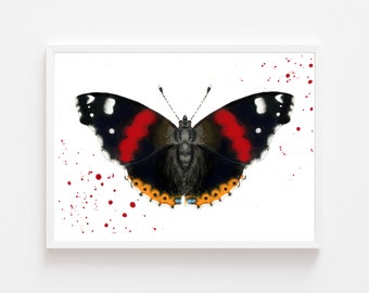Red admiral, butterfly print, butterfly decor, butterfly gifts, watercolor wall art, original art, watercolor print, butterfly wall art