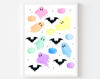 Ghost art printable, ghost art, ghost painting, pastel goth art, gothic wall art, gothic home decor, print at home art, digital download