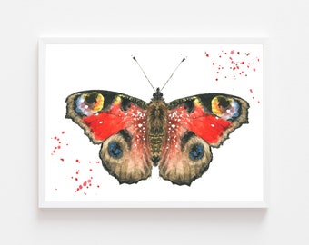 Peacock butterfly, butterfly print, butterfly decor, butterfly art, butterfly gift, watercolor wall art, butterflies painting, original art