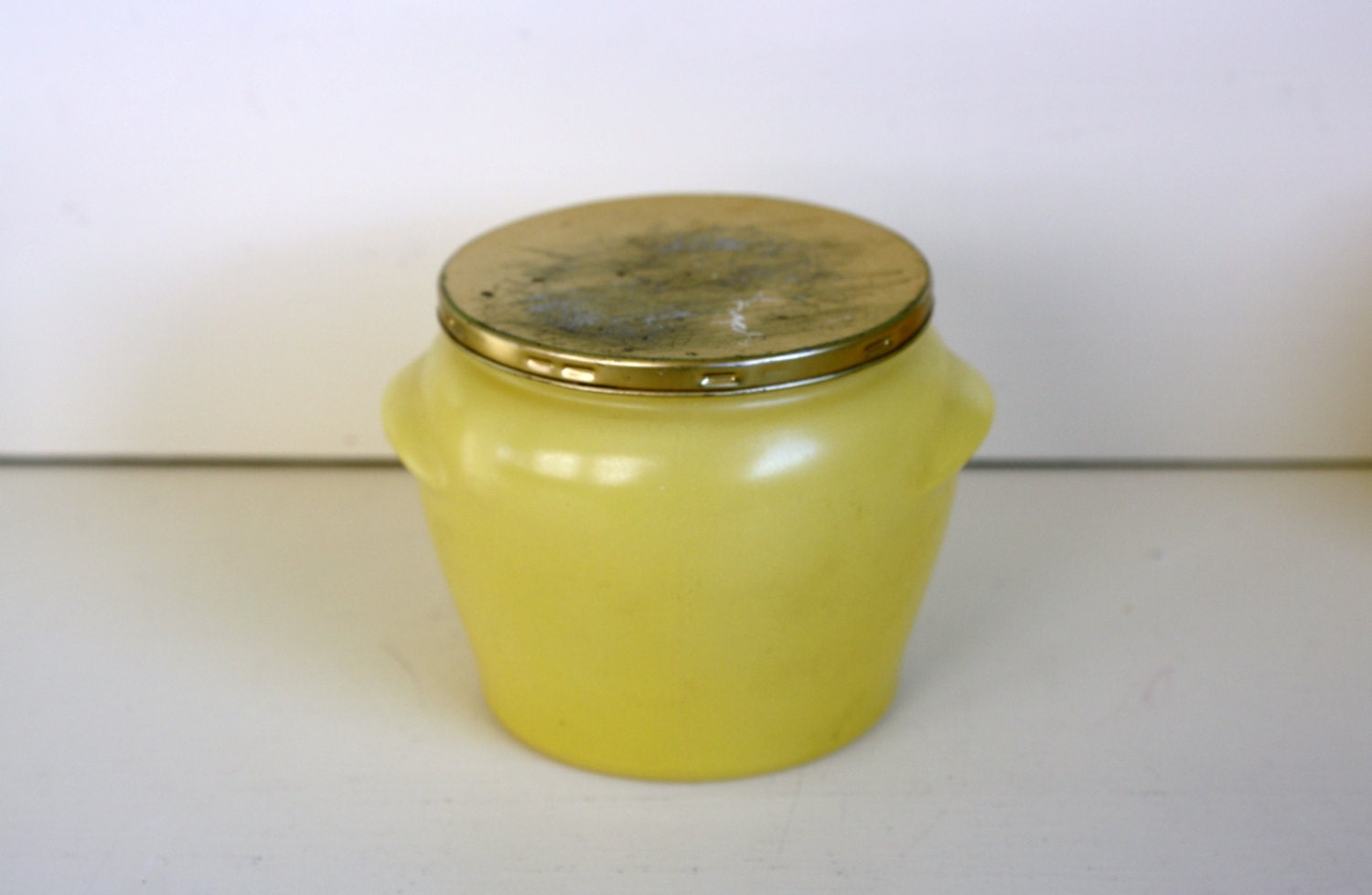 Glass Jar with Lid Glasbake Yellow Milkglass Pot with Matching