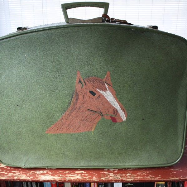 Vintage Suitcase, Kitsch Horse Painting