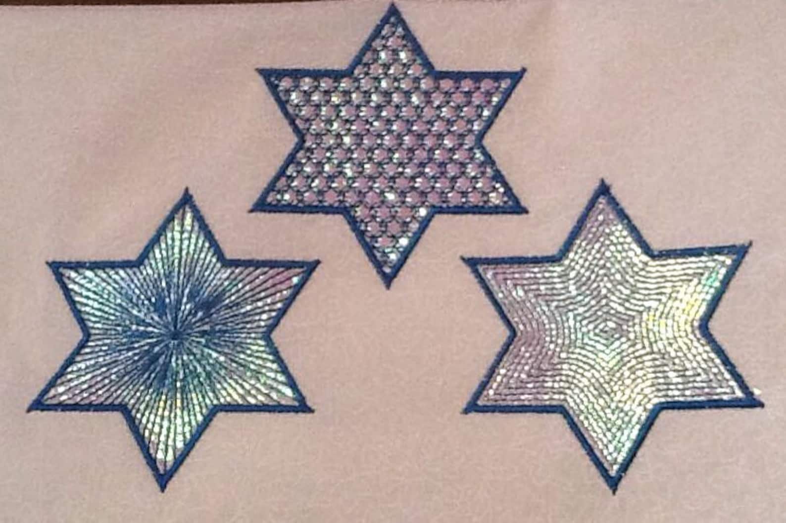 3 Jewish Stars of David Machine Embroidery Designs to Stitch With Mylar
