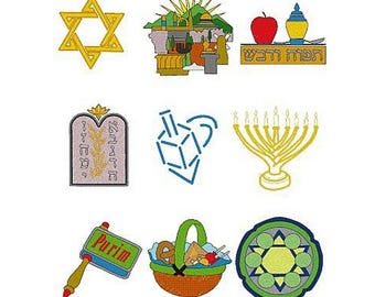 Jewish Machine Embroidery Sampler Pack - 15 total - a Design for each Holiday, Plus