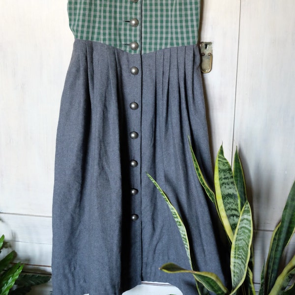 SALE Berwin & Wolff Grey dirndl dress with green checkered print maxi fall Trachten medium