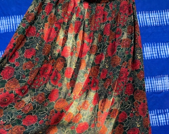 SALE Vintage grün und rot Poppies Print Rock mit Falten Sommer Maxi Rock groß