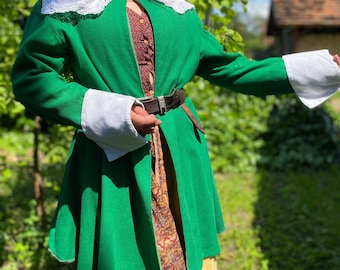 SALE Adler & Binge 50s 60s Vintage green coat Medieval Renaissance coat Festival Cosplay Larp Troubadour coat