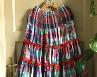 CHACOK Rainbow Striped Skirt Tiered Ruffled Asymmetrical Oshima Yellow Pink Green Orange Purple One Size 80s 90s French