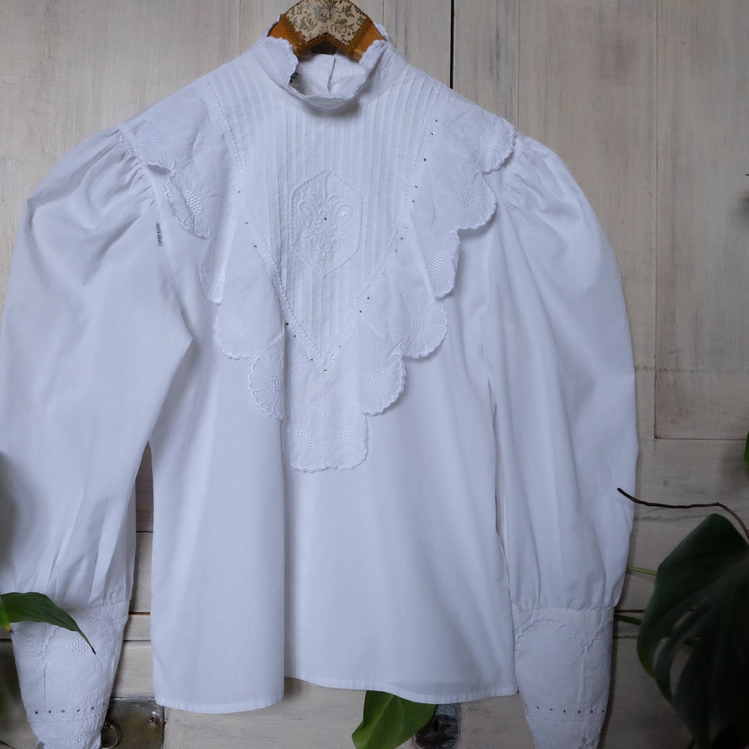 Cris Devi West Germany 80s Vintage White Blouse Embroidered - Etsy