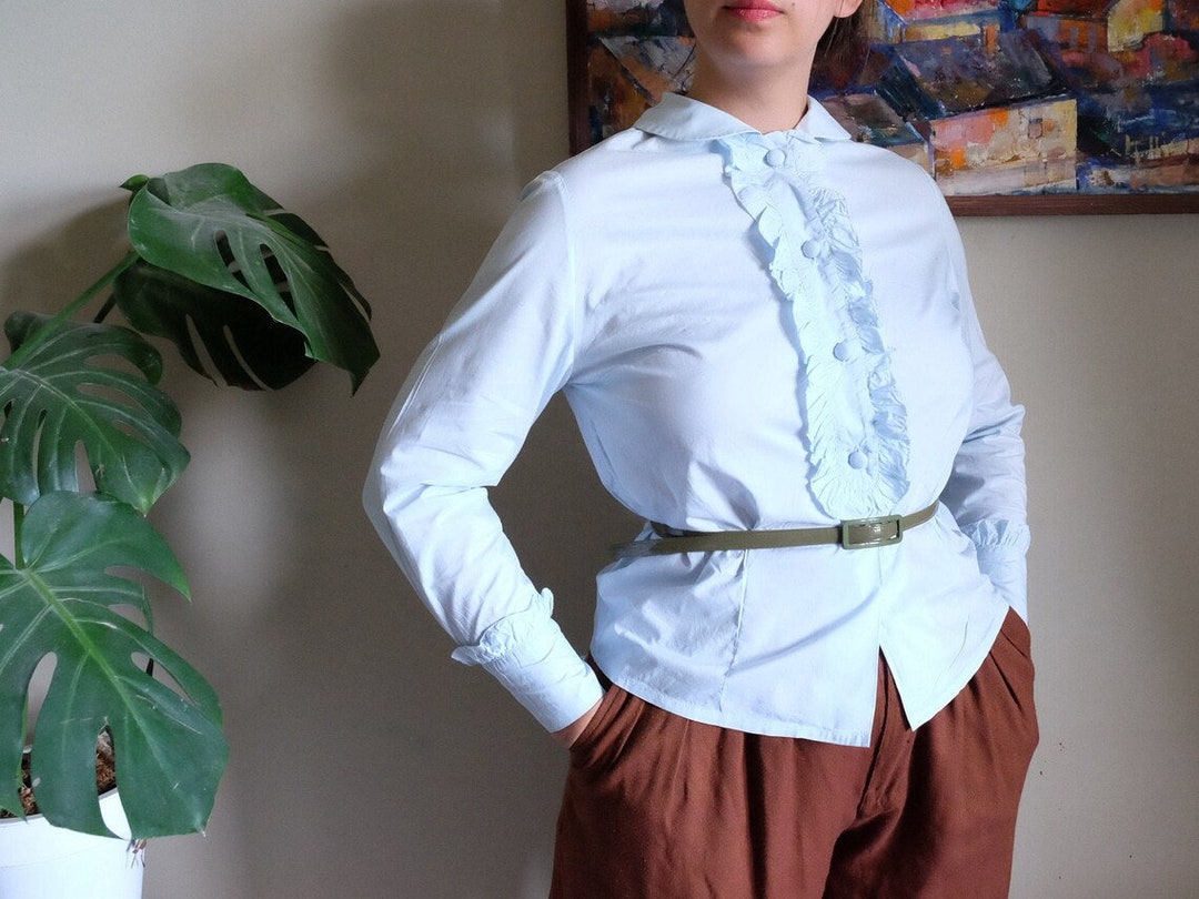 Modenhaus Lene 60s Vintage Pastel Blue Ruffled Blouse With Etsy