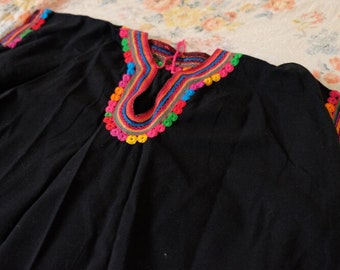 SALE Black Mexican blouse with colorful embroidery cotton blouse small medium