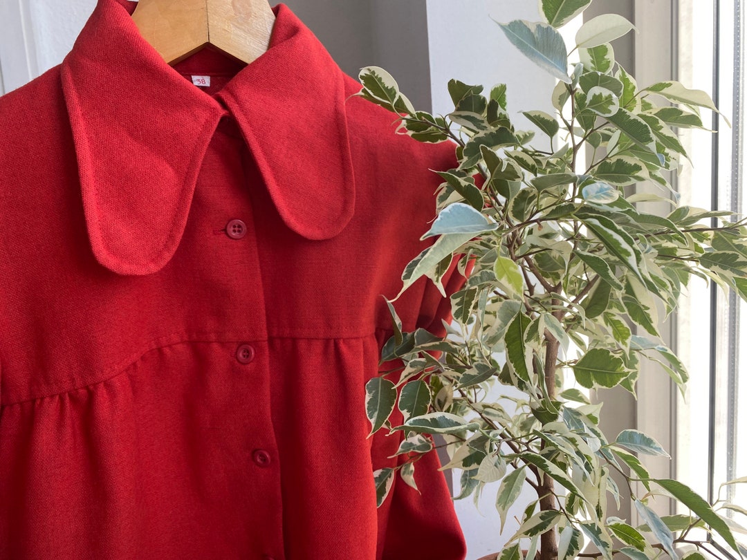 Reserved Vintage 70s Dog Ear Collar Red Mini Dress With Long Etsy