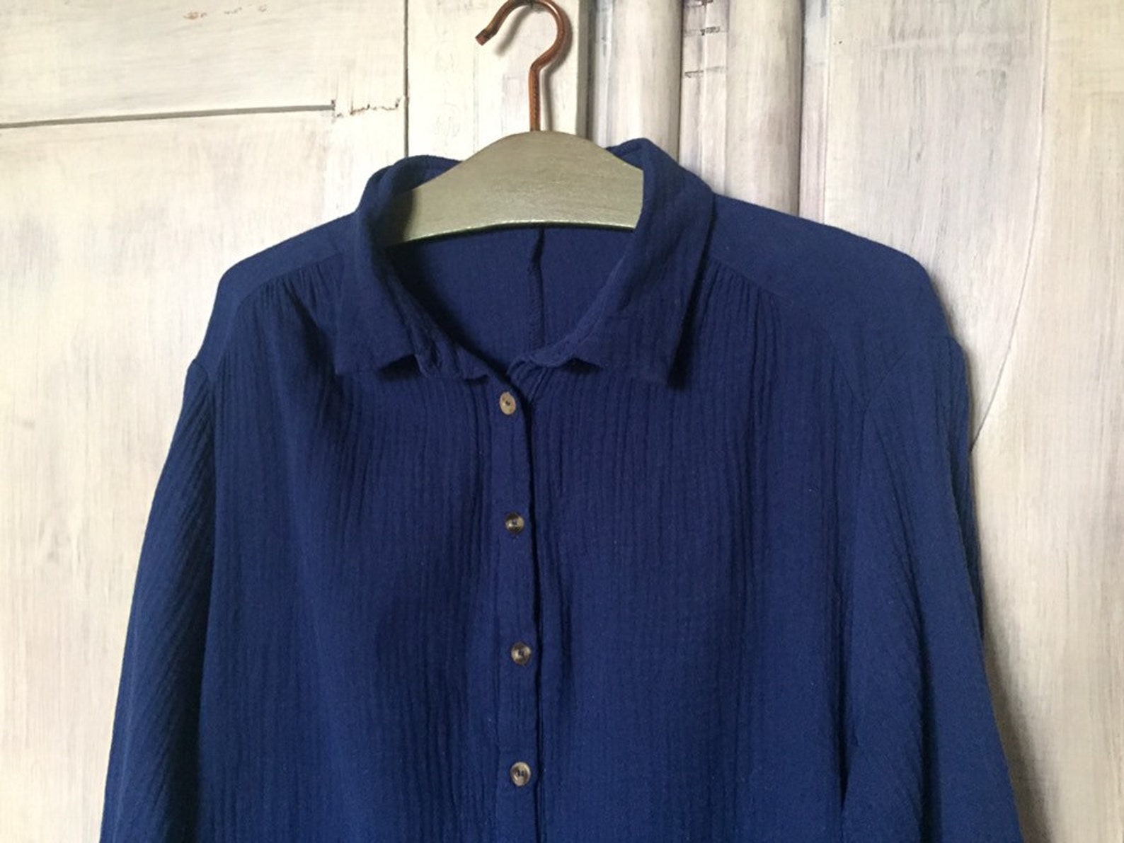 Summer Navy blue gauze long shirt tunic dress long sleeve Etsy