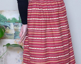 Vintage 40s 50s folk woven skirt with striped ppattern midi skirt medium