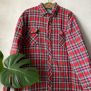 Vintage 90s flannel shirt outdoor red plaid shacked quilted shirt jacket large xlarge