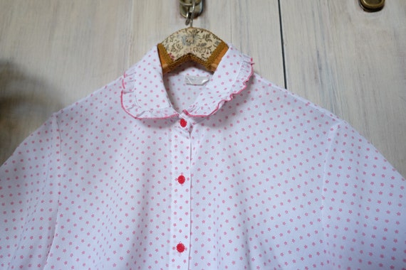 Lady Jane 70s Vintage blouse White calico foral Sh