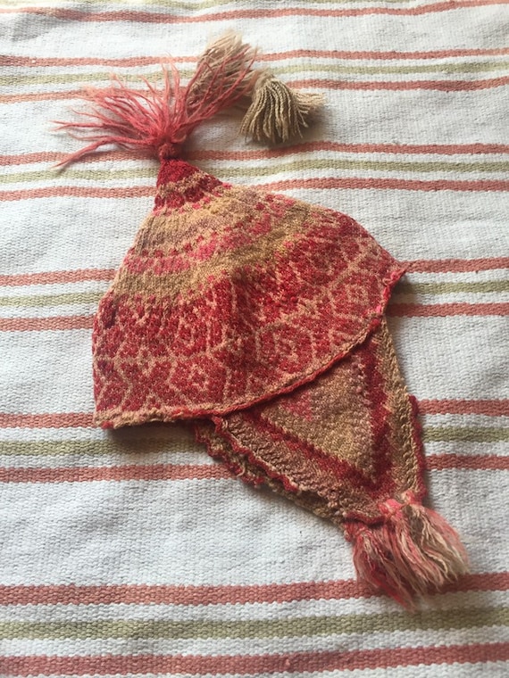 60s Vintage Peruvian hat Peruvian Chullo Hand knit