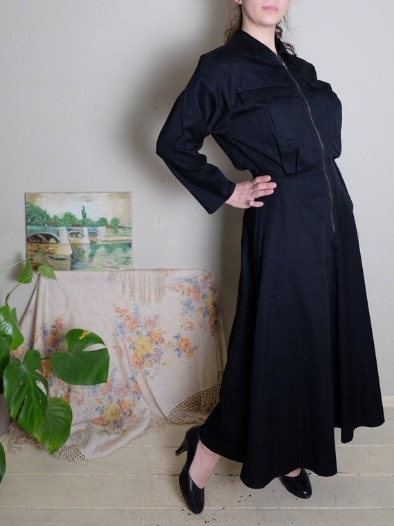 Sale Betty Barclay 80s Vintage Black Maxi Dress With Long Sleeve Zipper up Shirt Dress Large Etsy