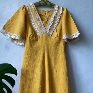 70s short dresses 70s Puff Sleeve Patchwork Mini Dress | XS-S