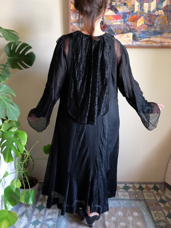 Vintage 20s 30s black lace chiffon dress with lon… - image 3