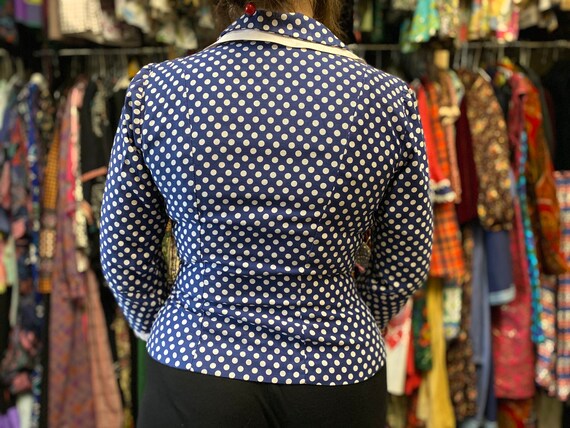 SALE Vintage 50s blue and white polka dot jacket … - image 5