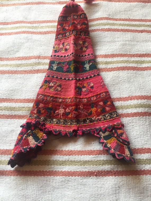 60s Vintage Peruvian hat Peruvian Chullo Hand knit