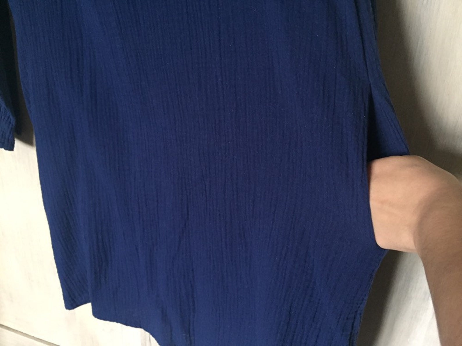 Summer Navy blue gauze long shirt tunic dress long sleeve | Etsy