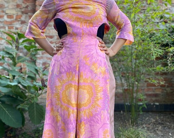Rare Studio-Dress 70s Vintage jumpsuit floral jumpsuit Mod Go Go bell bottom jumpsuit small