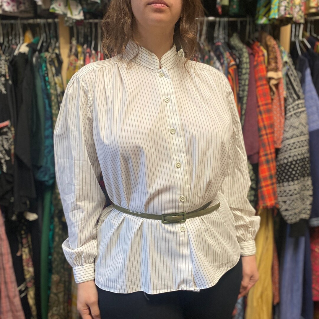 80’s Blue and White Striped Blouse by Act Iii
