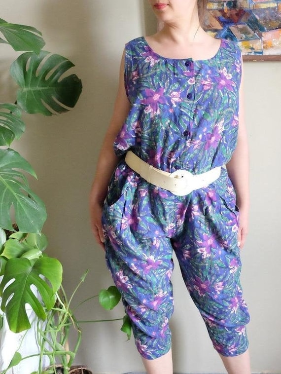 Anokhi Rare 80s Vintage Jumpsuit Tropical print sl
