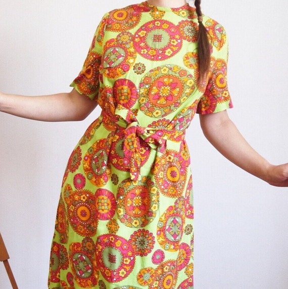 SALE Damina 60s 70s Vintage lime green dress with… - image 1