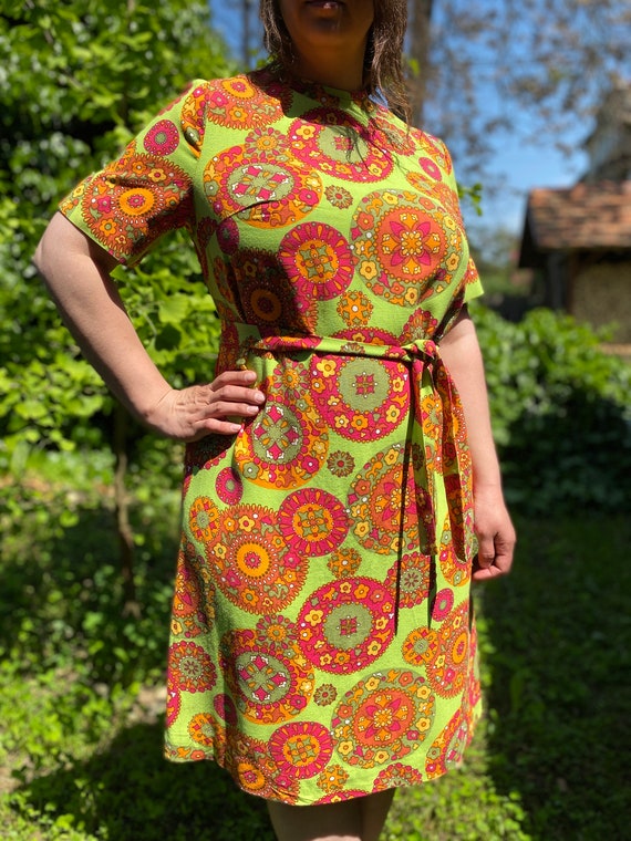 SALE Damina 60s 70s Vintage lime green dress with… - image 8