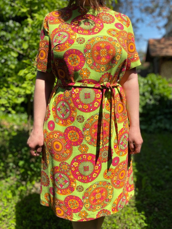 SALE Damina 60s 70s Vintage lime green dress with… - image 7