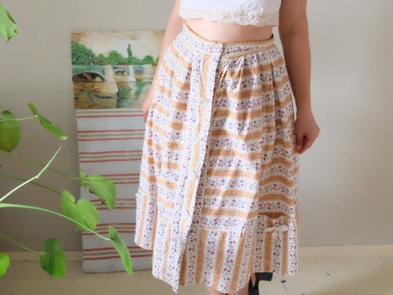 SALE Vintage 50s skirt beige and white striped fl… - image 6