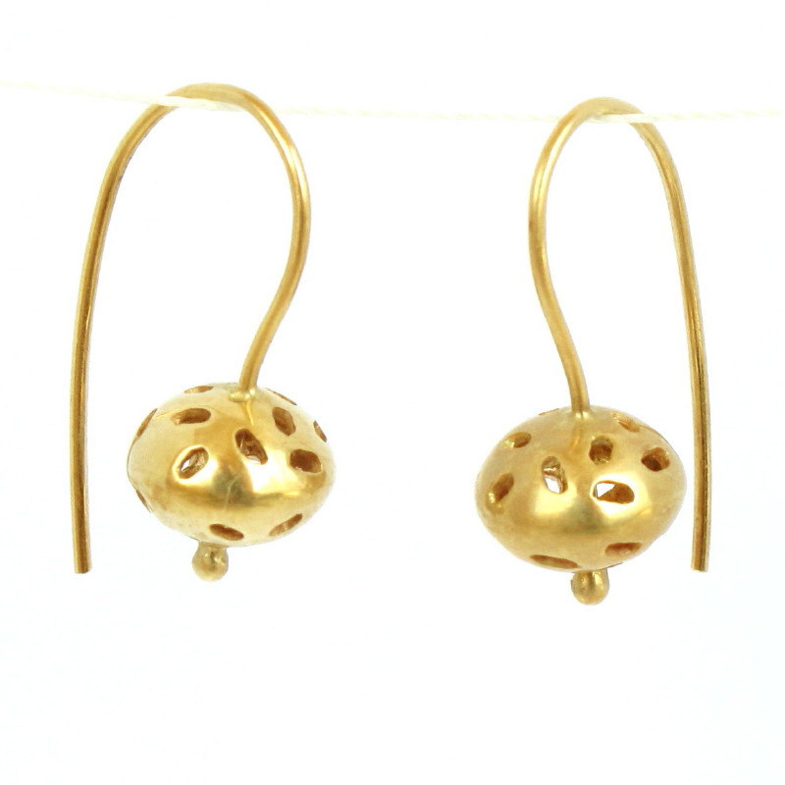 14k Gold Ball Earrings Solid Gold Drop Earrings Perforated Sphere Earrings in 14k Gold Etsy