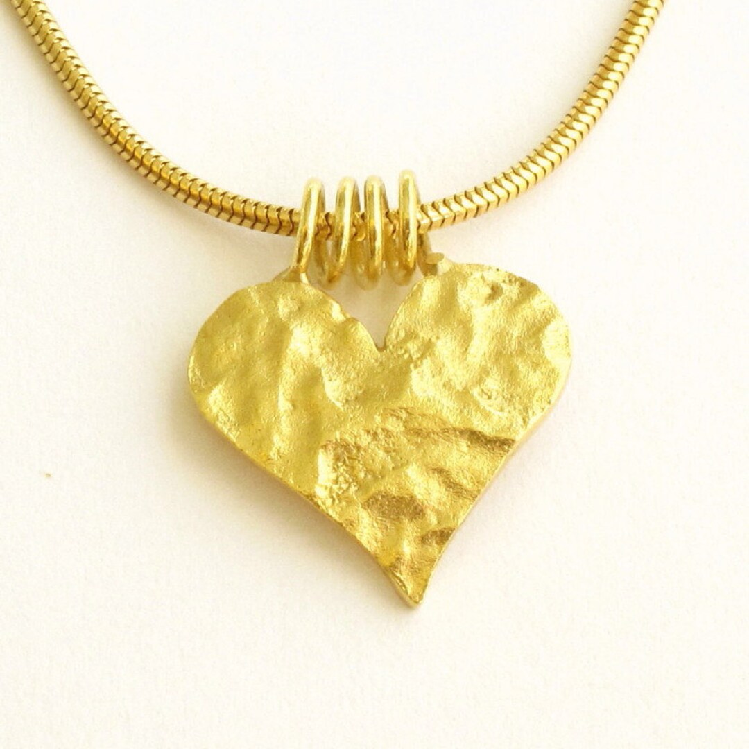 18k Solid Gold Rustic Heart Necklace Unique Textured Heart Etsy